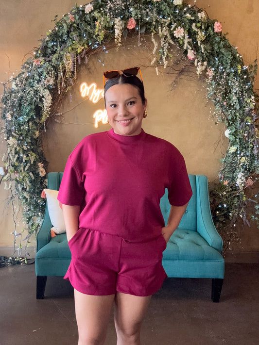 Running Errands Mock Neck Set- Cabernet