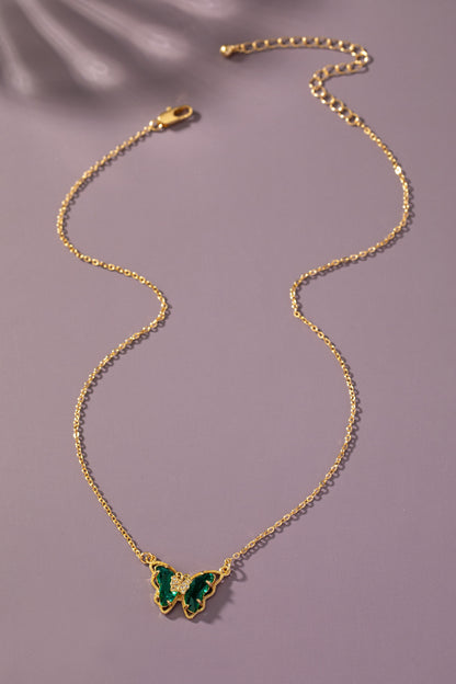 Butterfly Crystal Pendant Necklace - Green