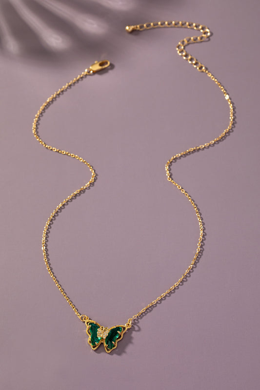 Butterfly Crystal Pendant Necklace - Green
