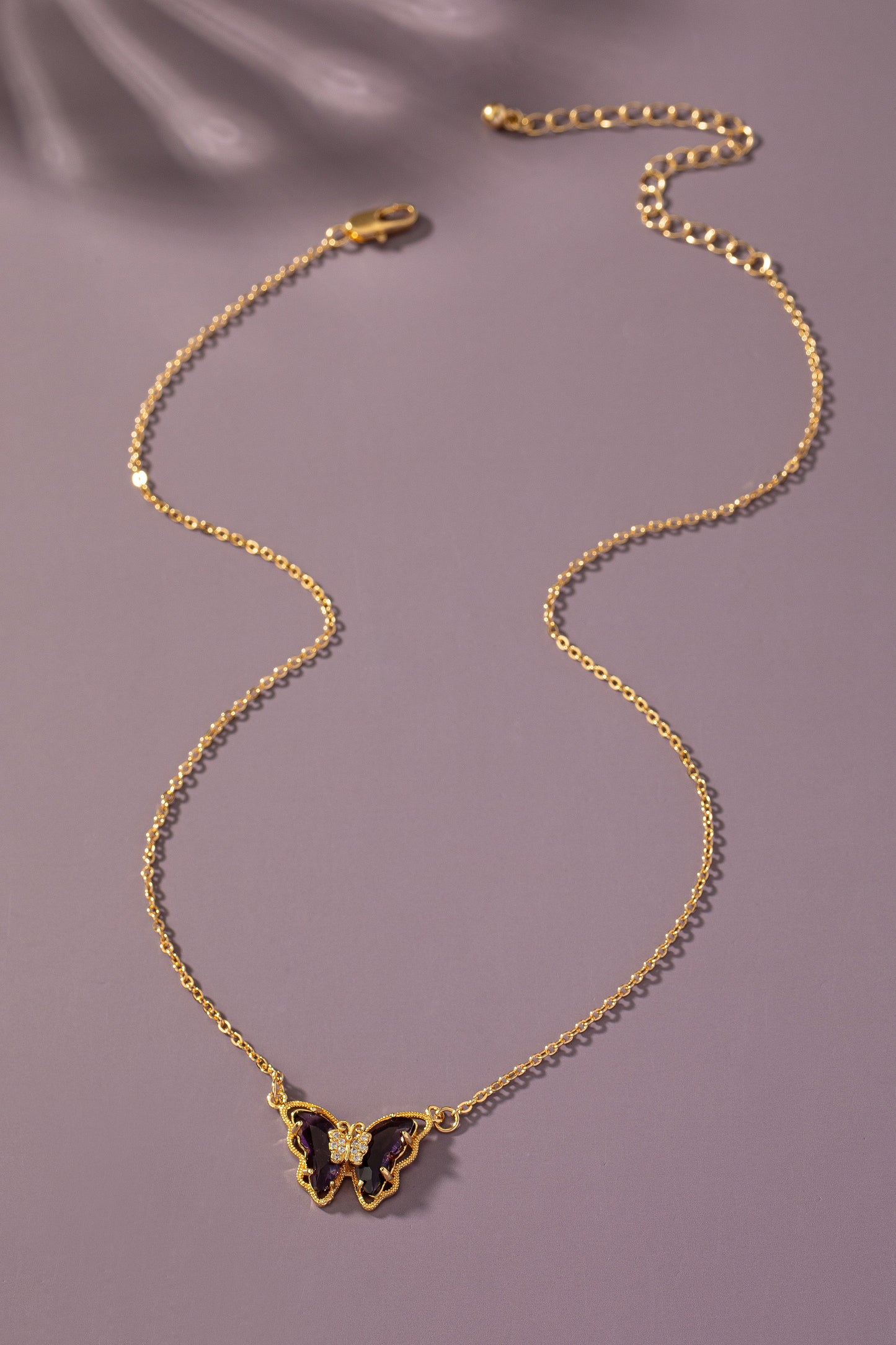 Butterfly Crystal Pendant Necklace - Purple