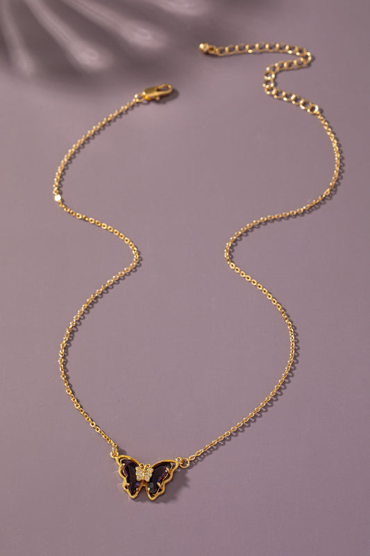 Butterfly Crystal Pendant Necklace - Purple