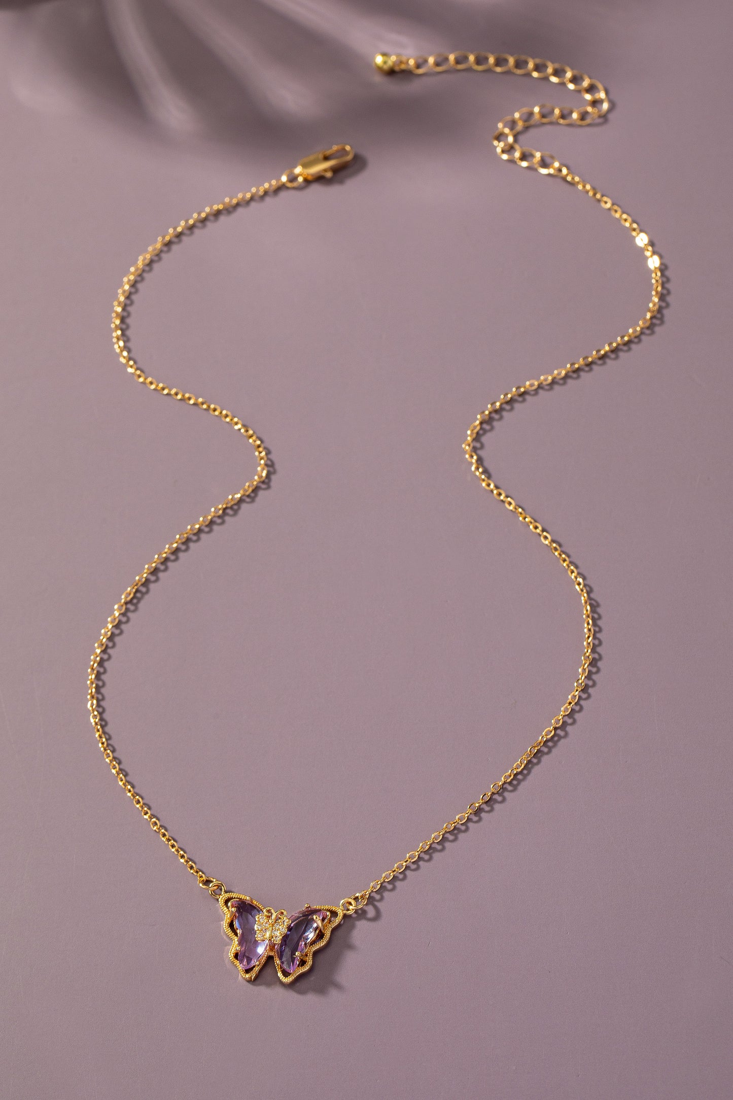 Butterfly Crystal Pendant Necklace - Violet