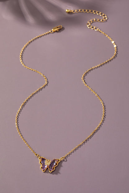Butterfly Crystal Pendant Necklace - Violet