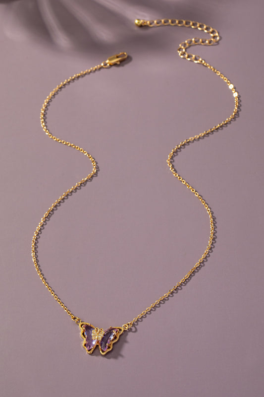 Butterfly Crystal Pendant Necklace - Violet