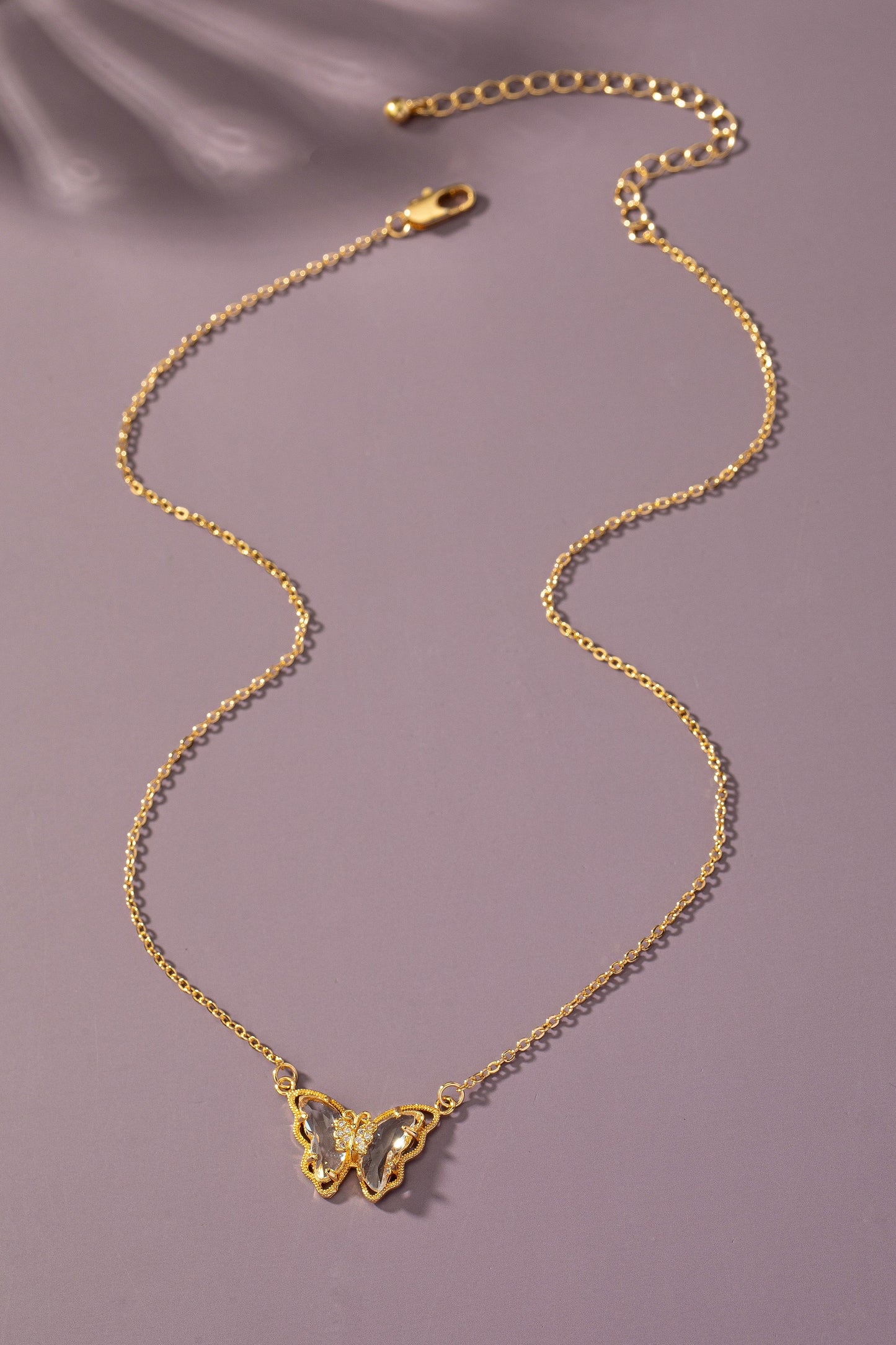Butterfly Crystal Pendant Necklace - Clear