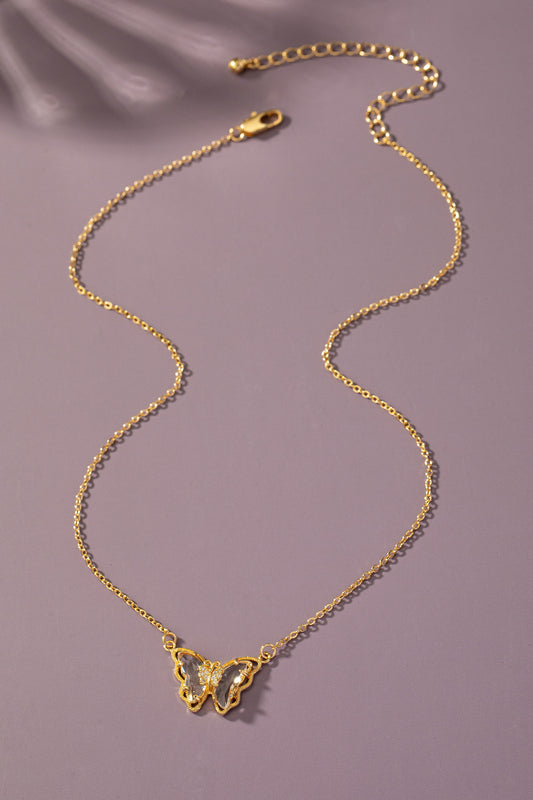 Butterfly Crystal Pendant Necklace - Clear