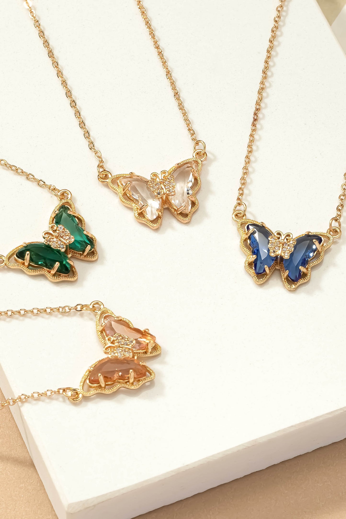 Butterfly Crystal Pendant Necklace - Clear