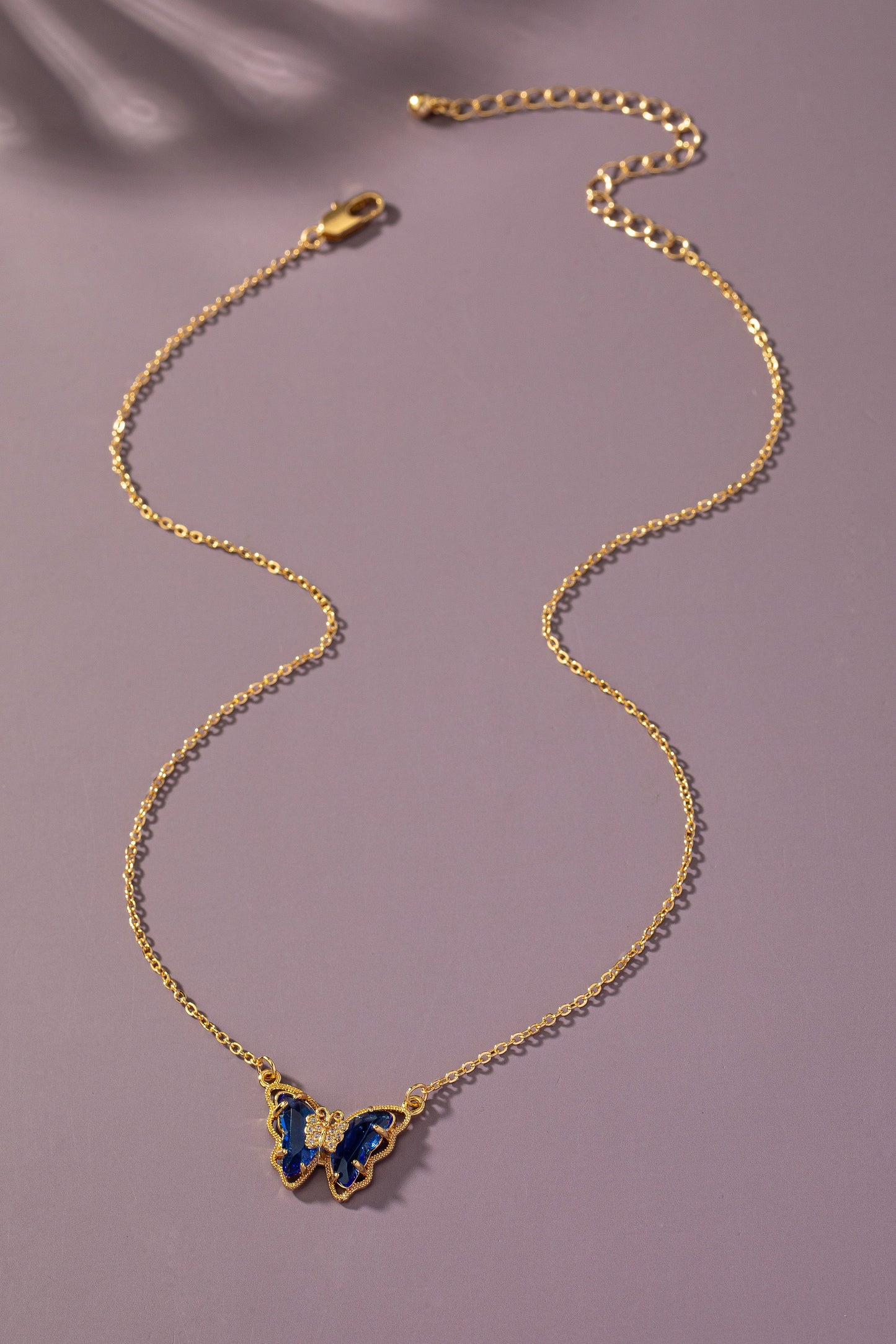 Butterfly Crystal Pendant Necklace - Blue