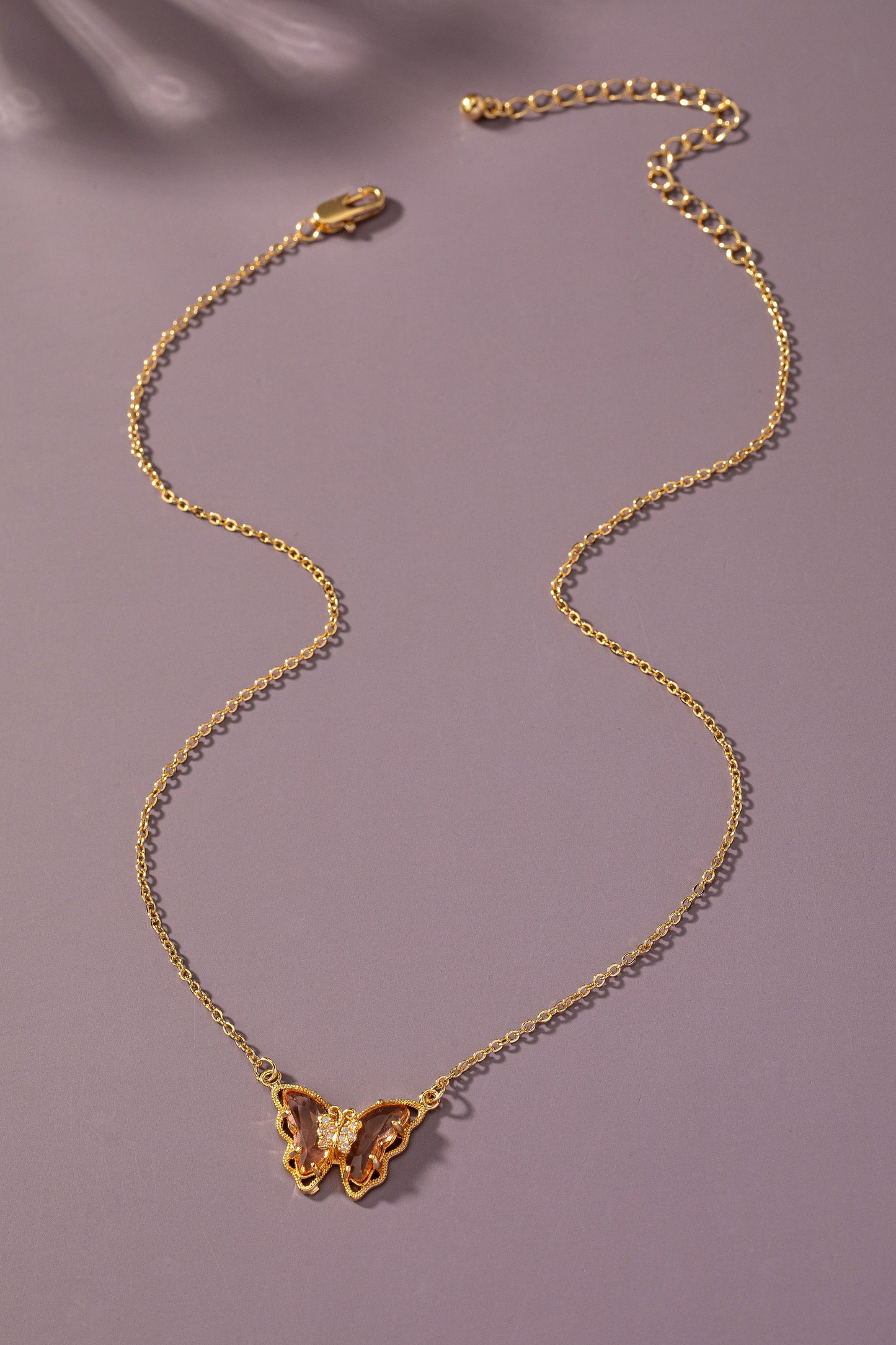 Butterfly Crystal Pendant Necklace - Topaz