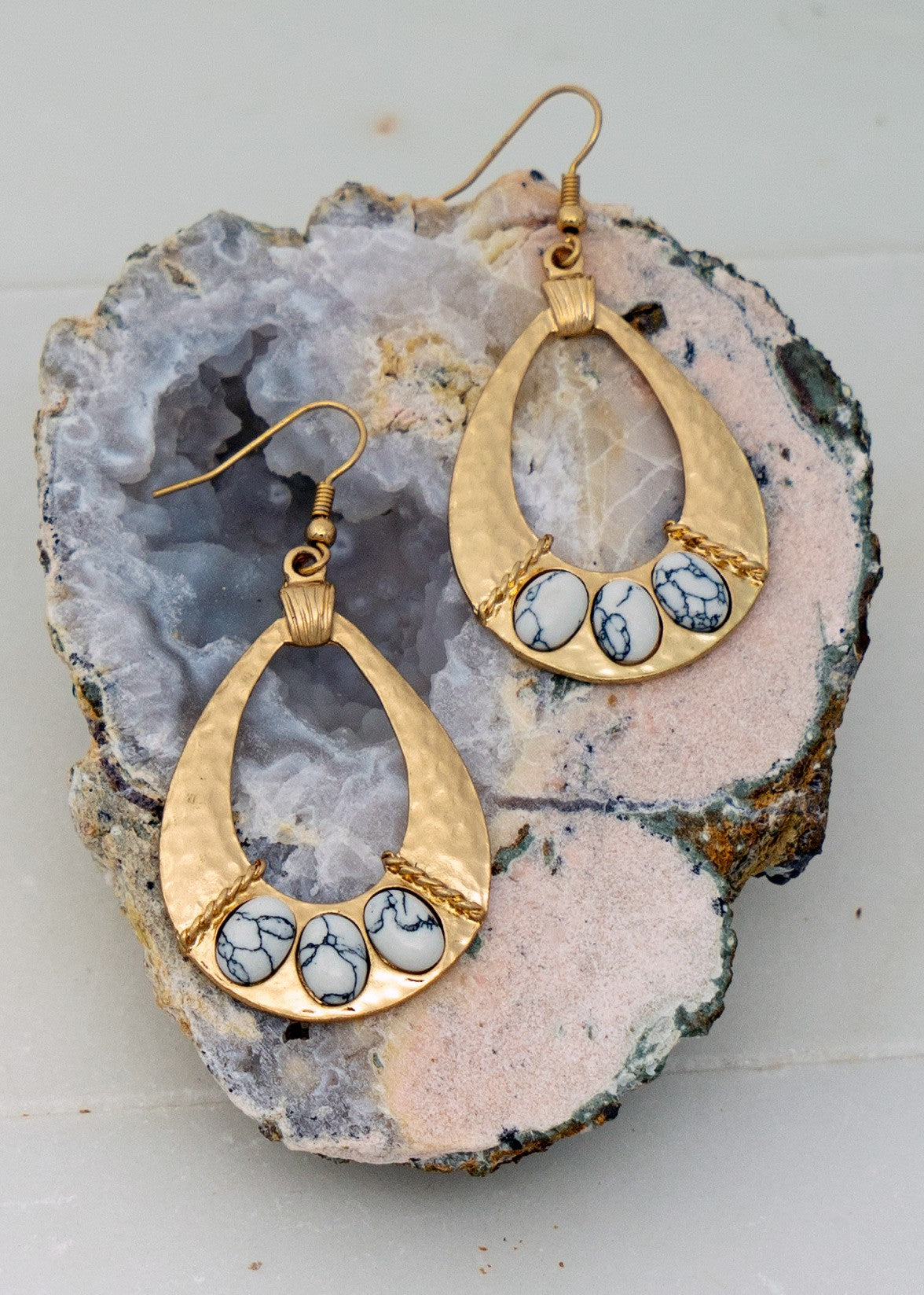 Hammered Teardrop Marble Earrings