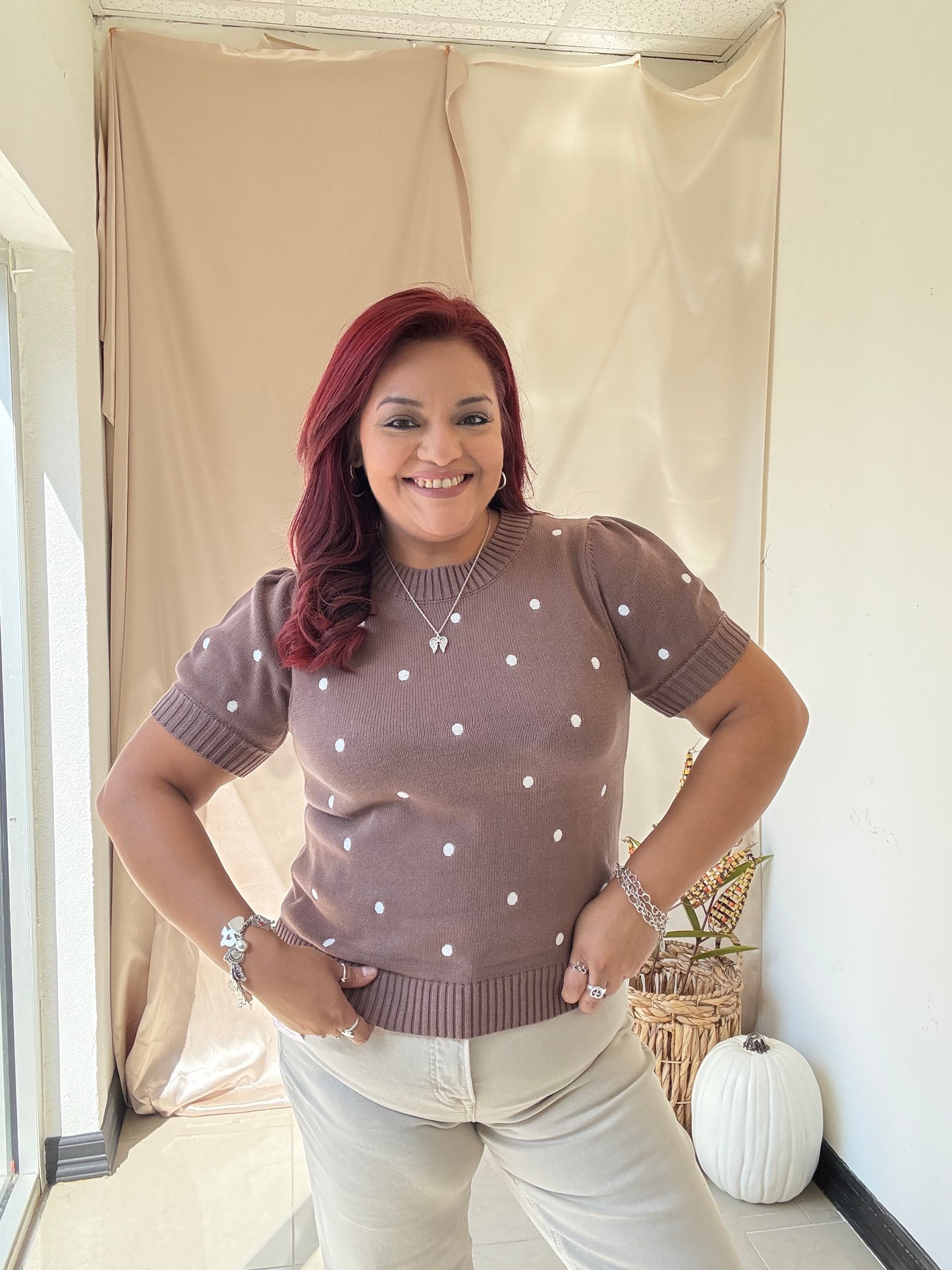 Ember Dots Sweater Top - Mocha