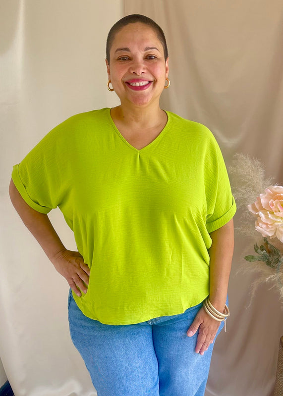 The Arlene Flowy Blouse -Chartreuse