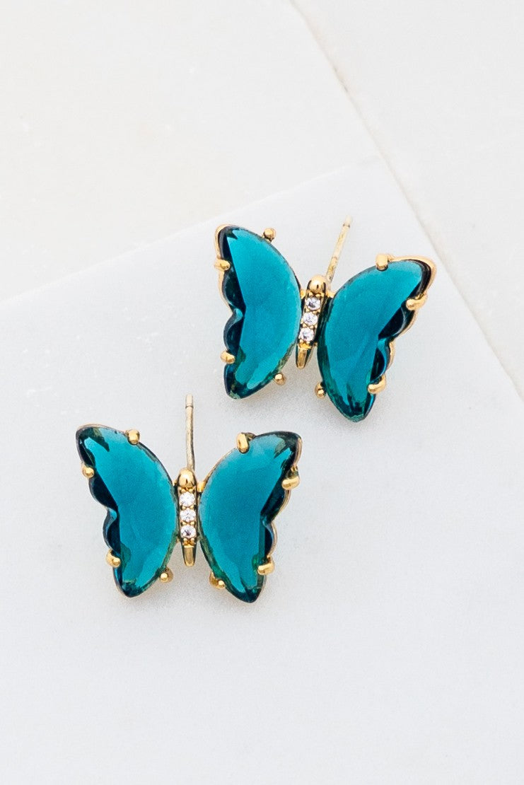 Gem Stone Butterfly Earrings - Blue