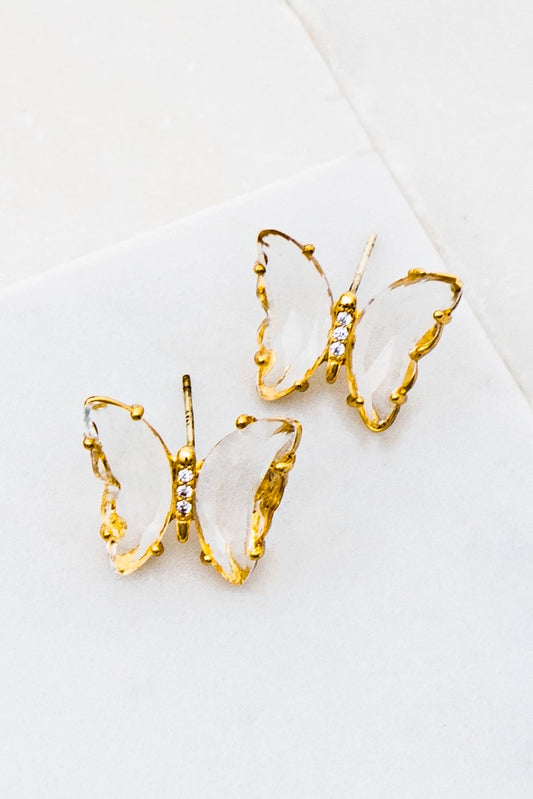 Gem Stone Butterfly Earrings - Clear