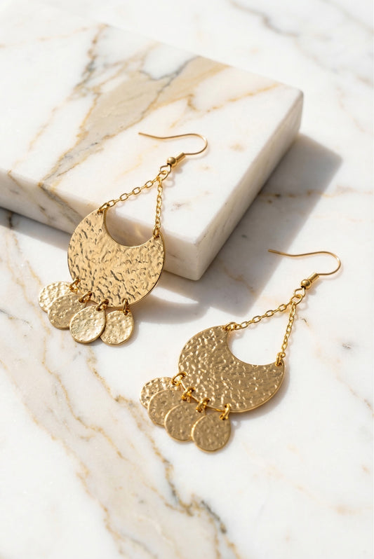 Hammered Crescent Teardrop Earrings