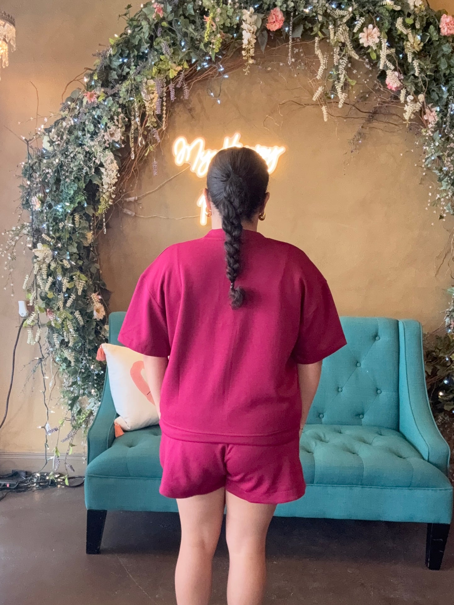 Running Errands Mock Neck Set- Cabernet