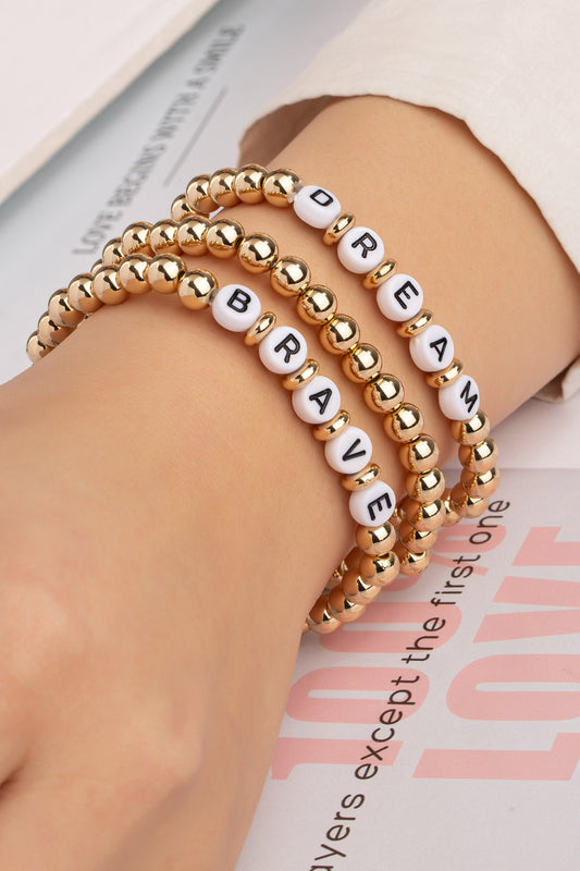 Dream & Brave Metal Ball Bracelet Set - Gold