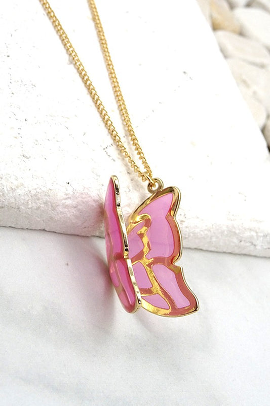 3D Butterfly Necklace - Pink