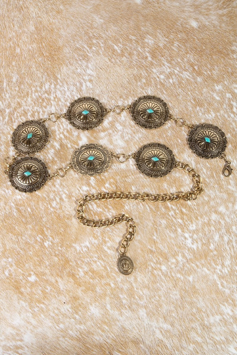 Detailed Ornate Disc Chain Belt - Gold