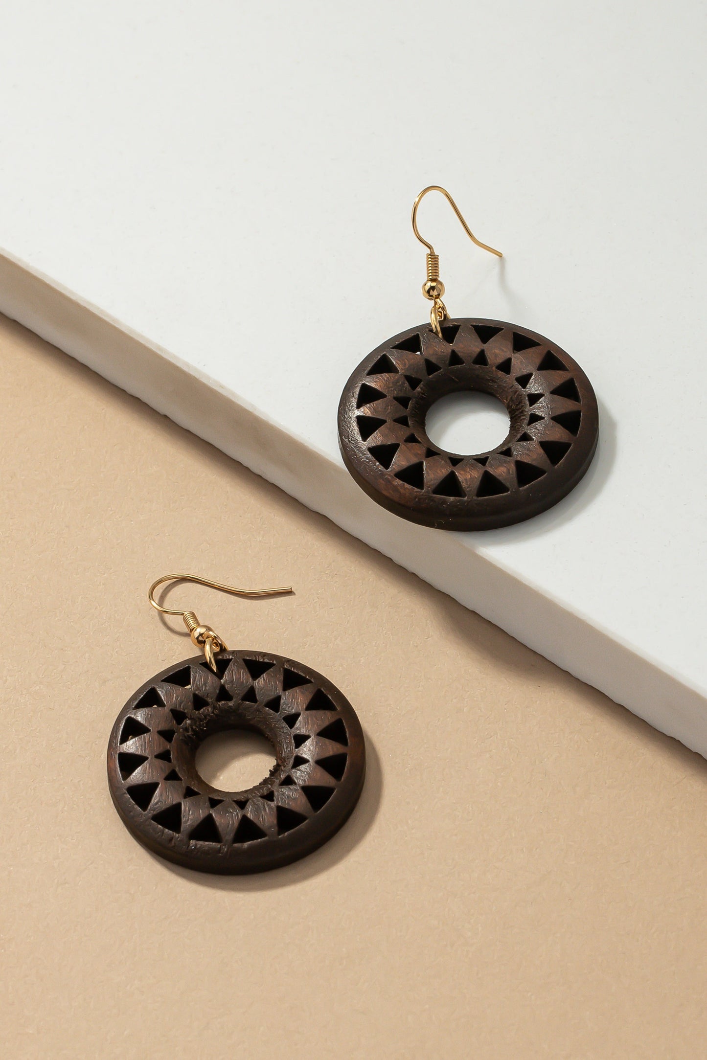 Wood Circle Drop Earrings