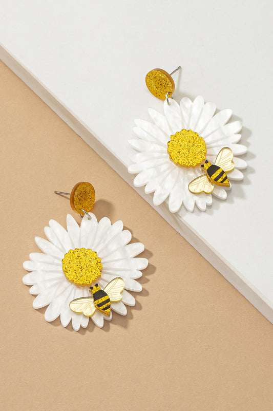Bee & Sunflower Drop Earrings