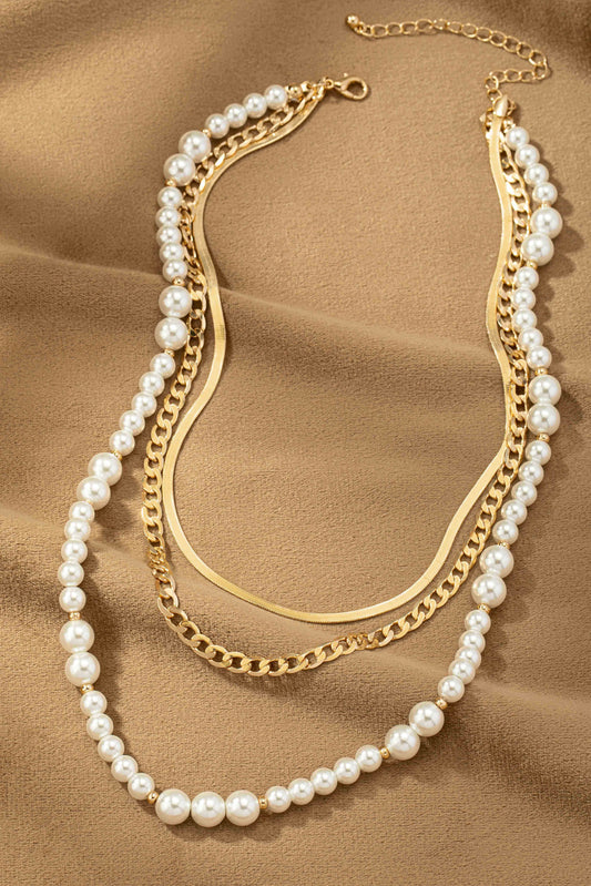 Herringbone & Pearl Chain Necklace