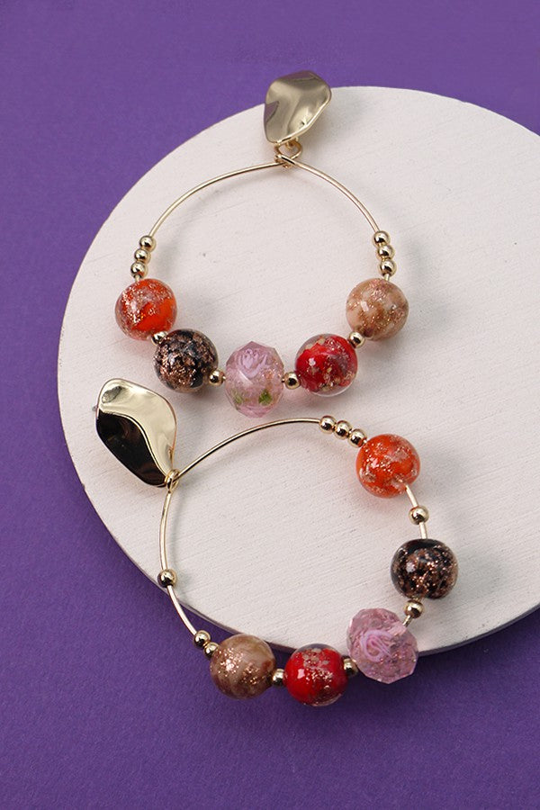 Glass Bead Circle Drop Earrings