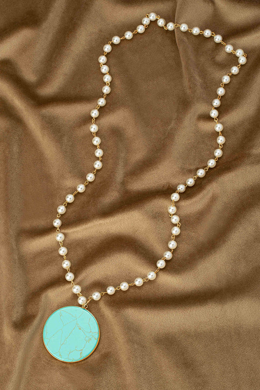 Natural Stone Pendant Necklace -Turqouise