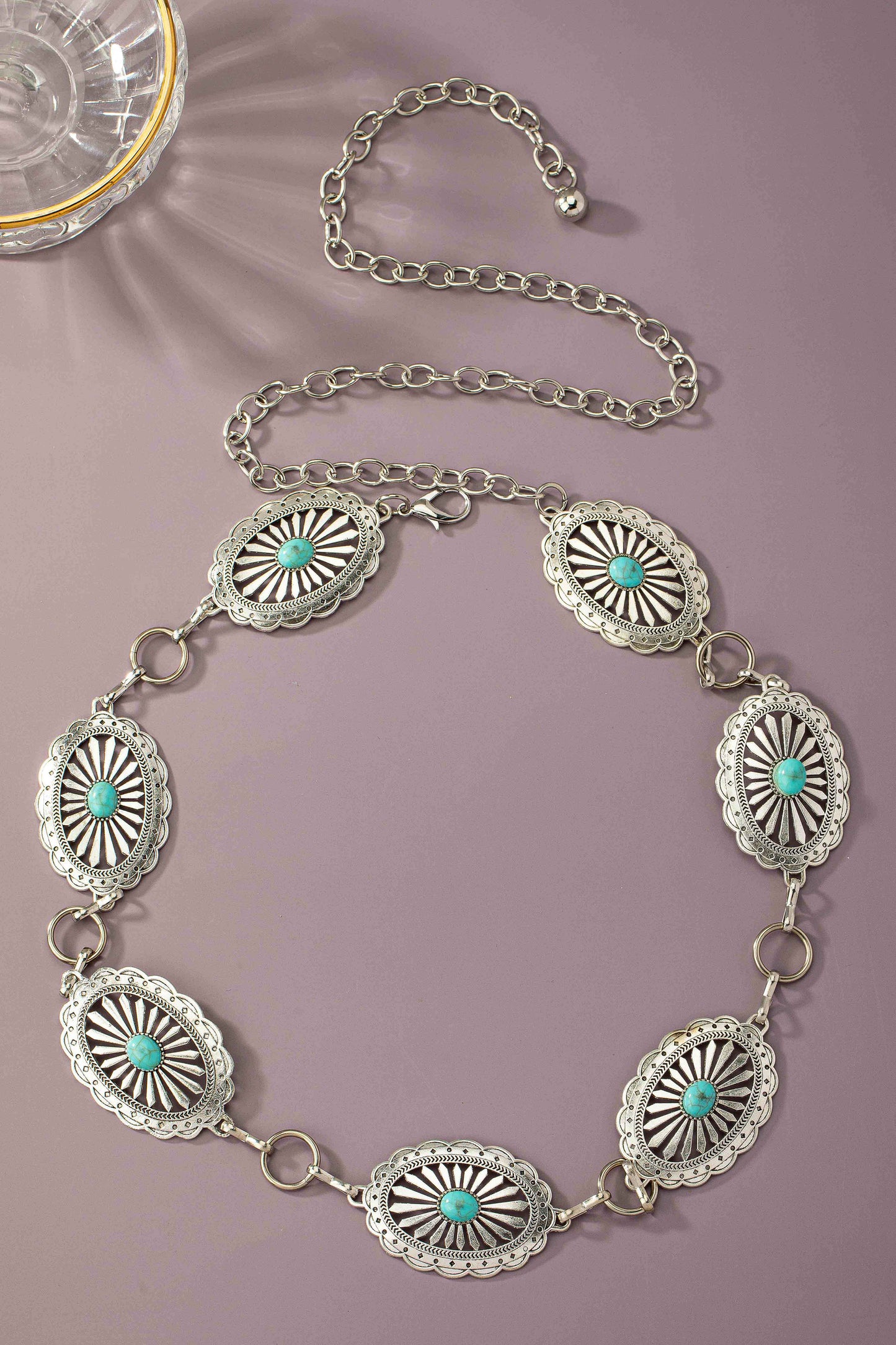 Oval Shape w/Turquoise Chain Belt - Silver