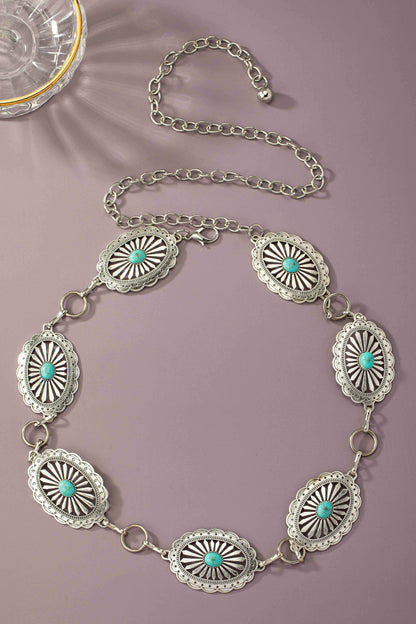 Oval Shape w/Turquoise Chain Belt - Silver