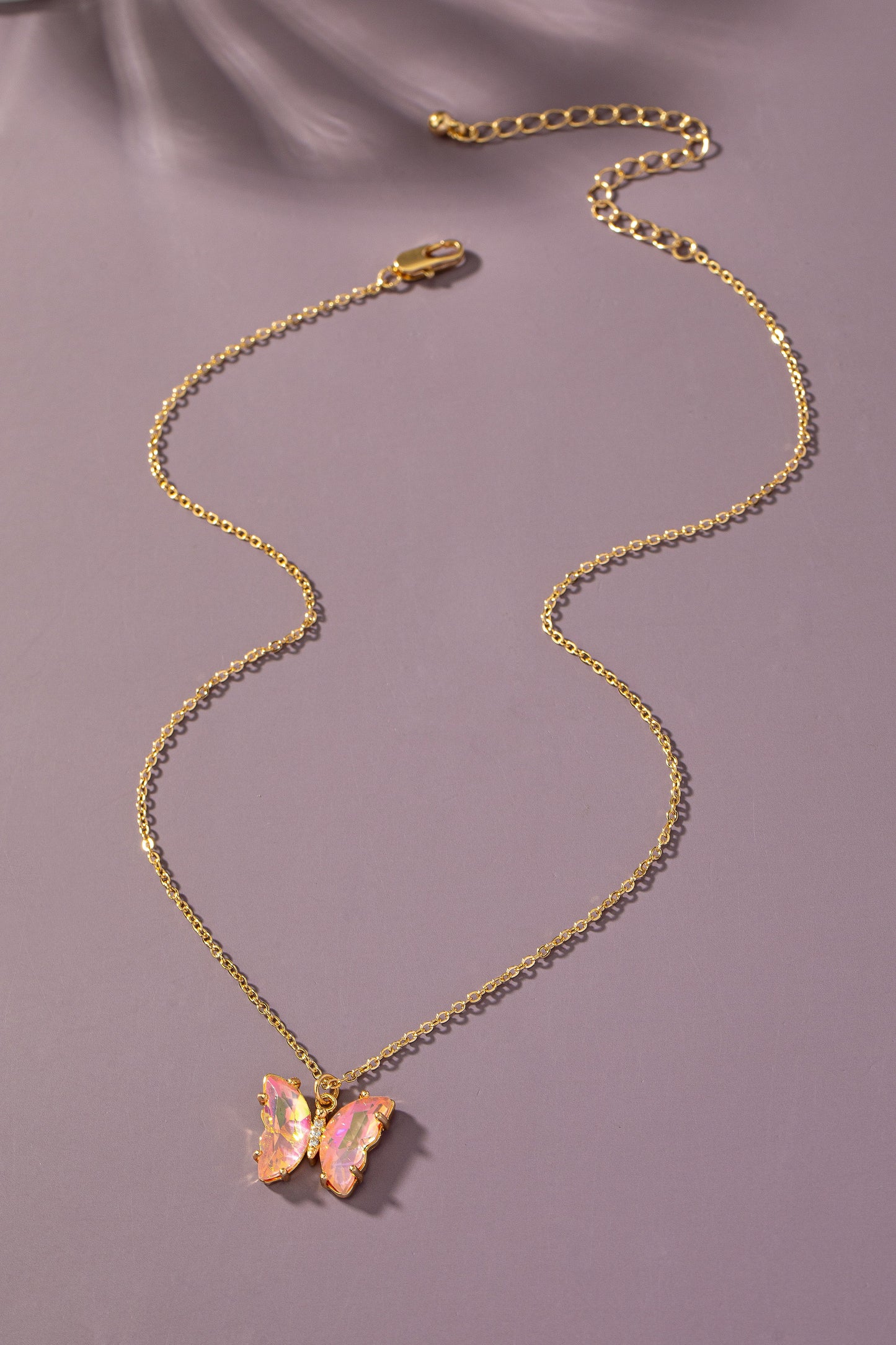 Gem Stone Butterfly Necklace - Coral