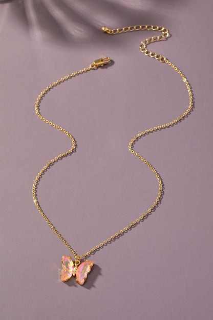 Gem Stone Butterfly Necklace - Coral