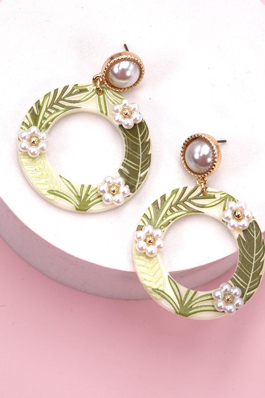 Acrylic Pearl Leaf Print Earrings