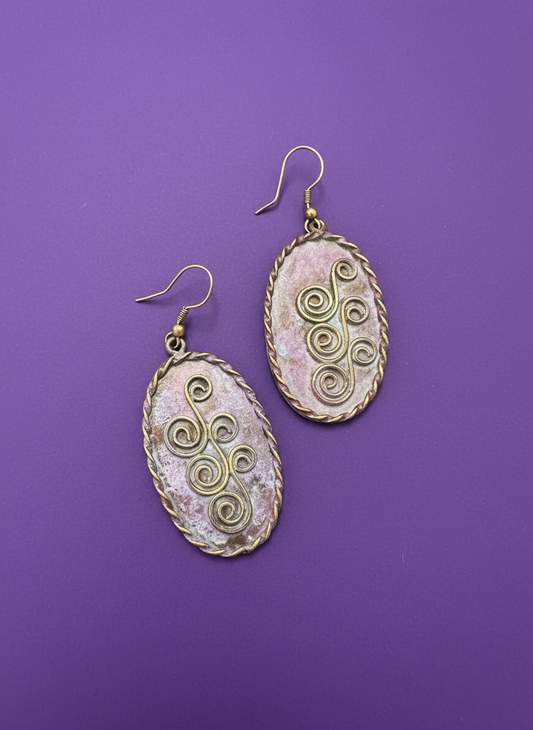 Copper Patina Earrings - Lilac Ovals
