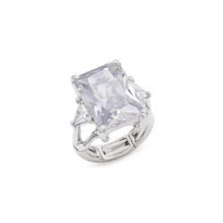 Wide Stone Stretch Single Ring - Silver/Clear