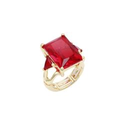 Wide Stone Stretch Single Ring - Gold/Red