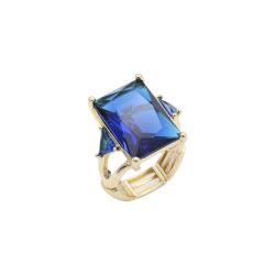 Wide Stone Stretch Single Ring - Gold/Blue