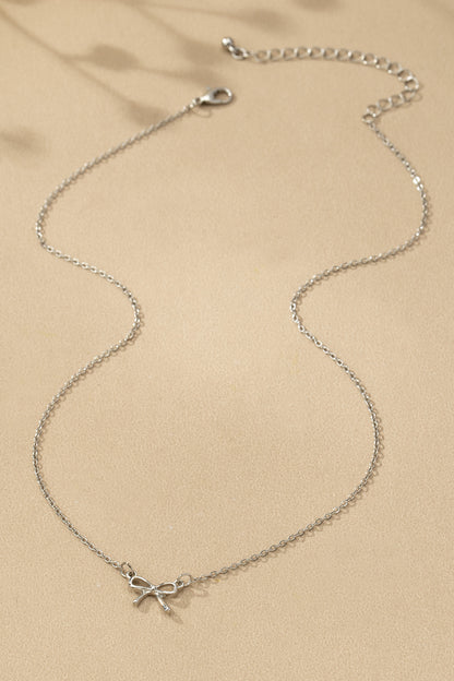 Delicate Bow Pendant Necklace - Silver