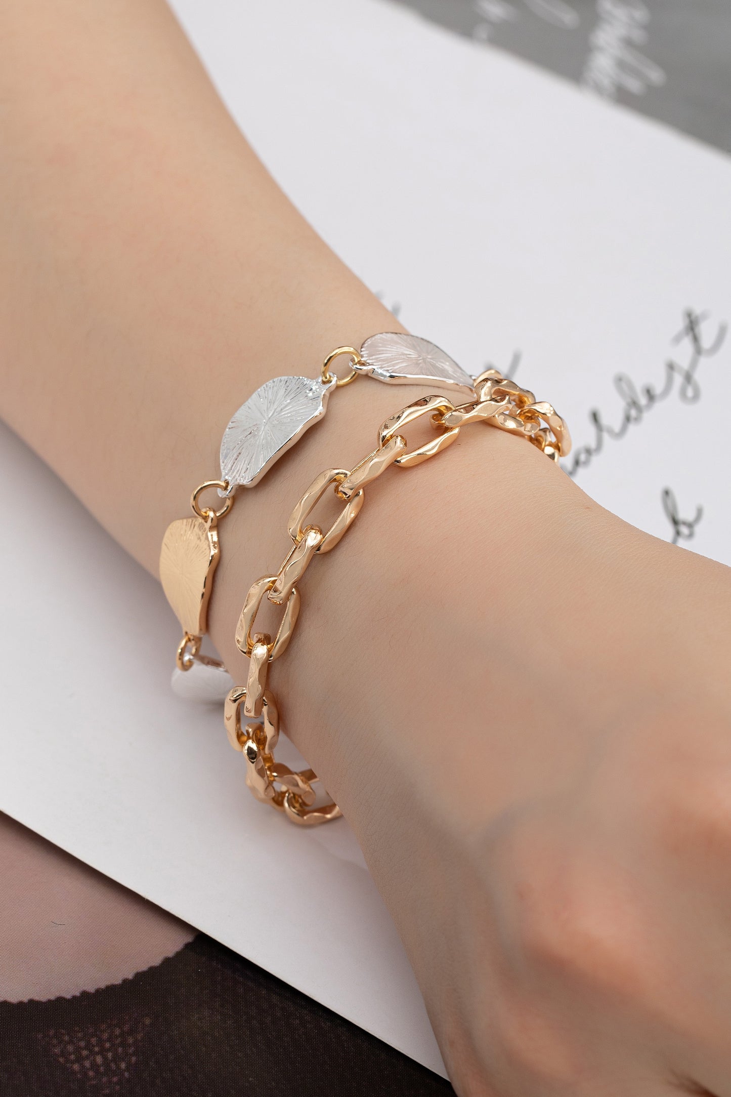 Hammered Beaded Link Bracelet Set