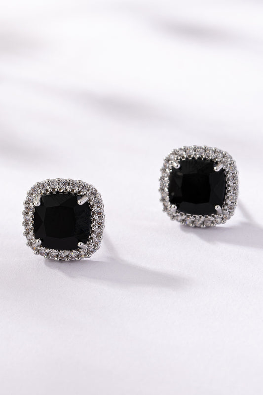 Rhinestone Stud Earrings - Black/Silver