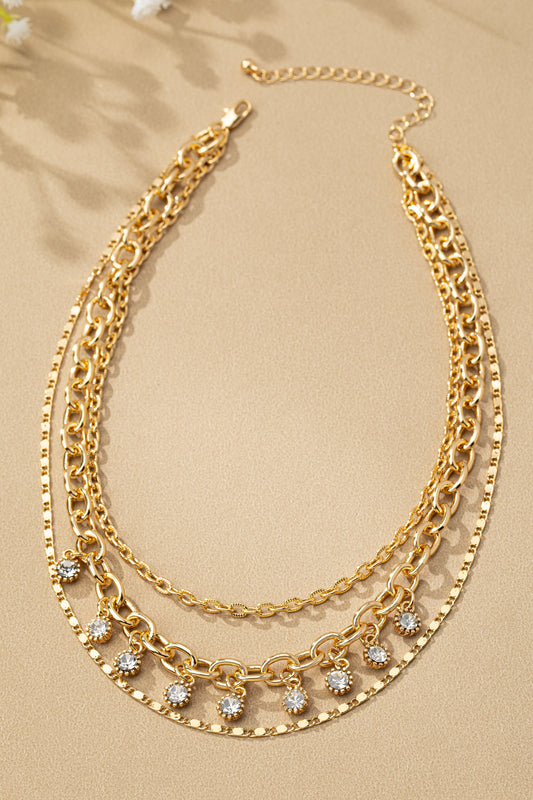 Glass Rhinestone Necklace- Gold