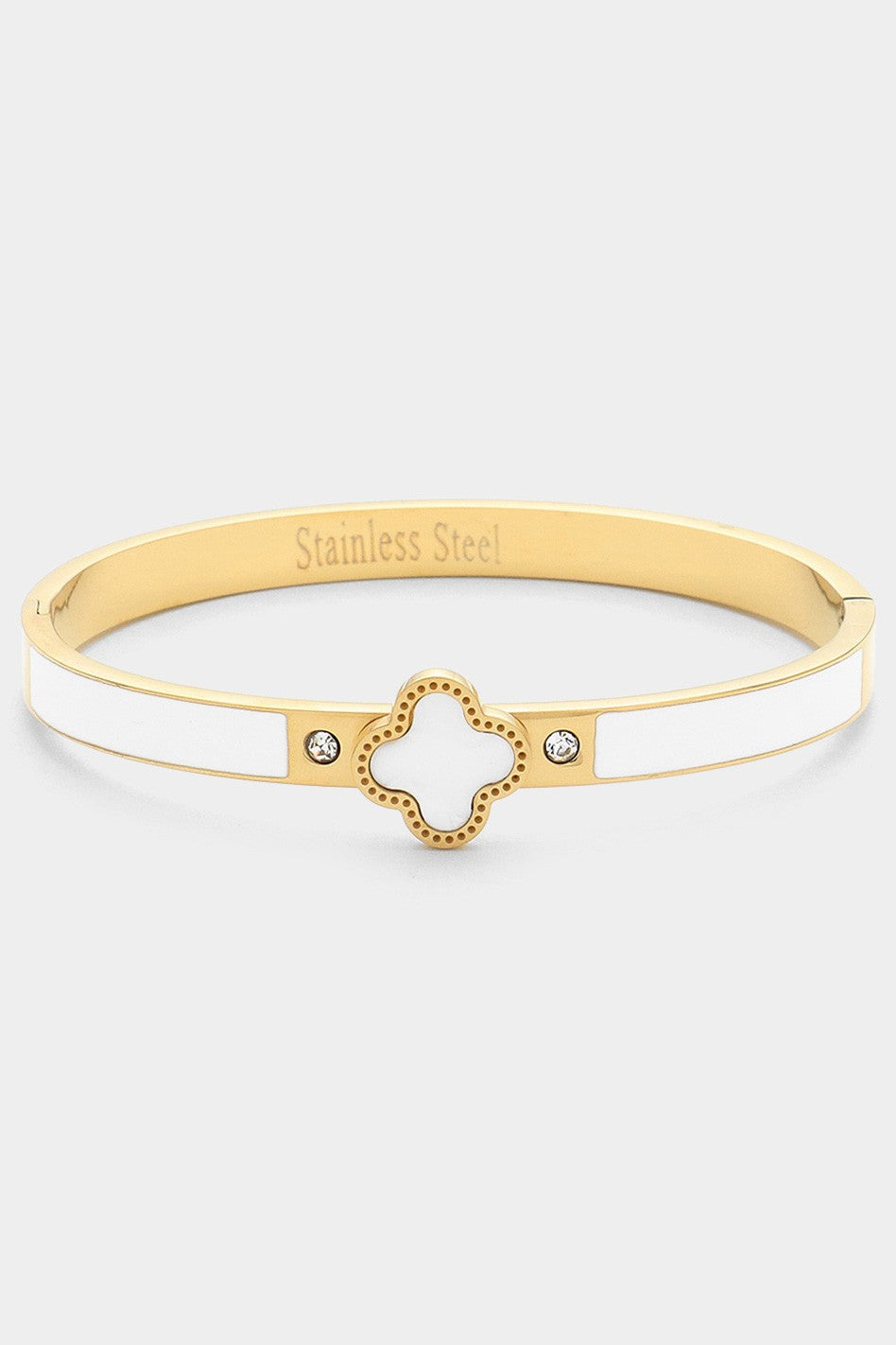 Quatrefoil Hinged Cuff Bracelet - White