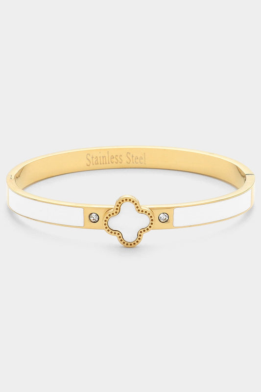 Quatrefoil Hinged Cuff Bracelet - White