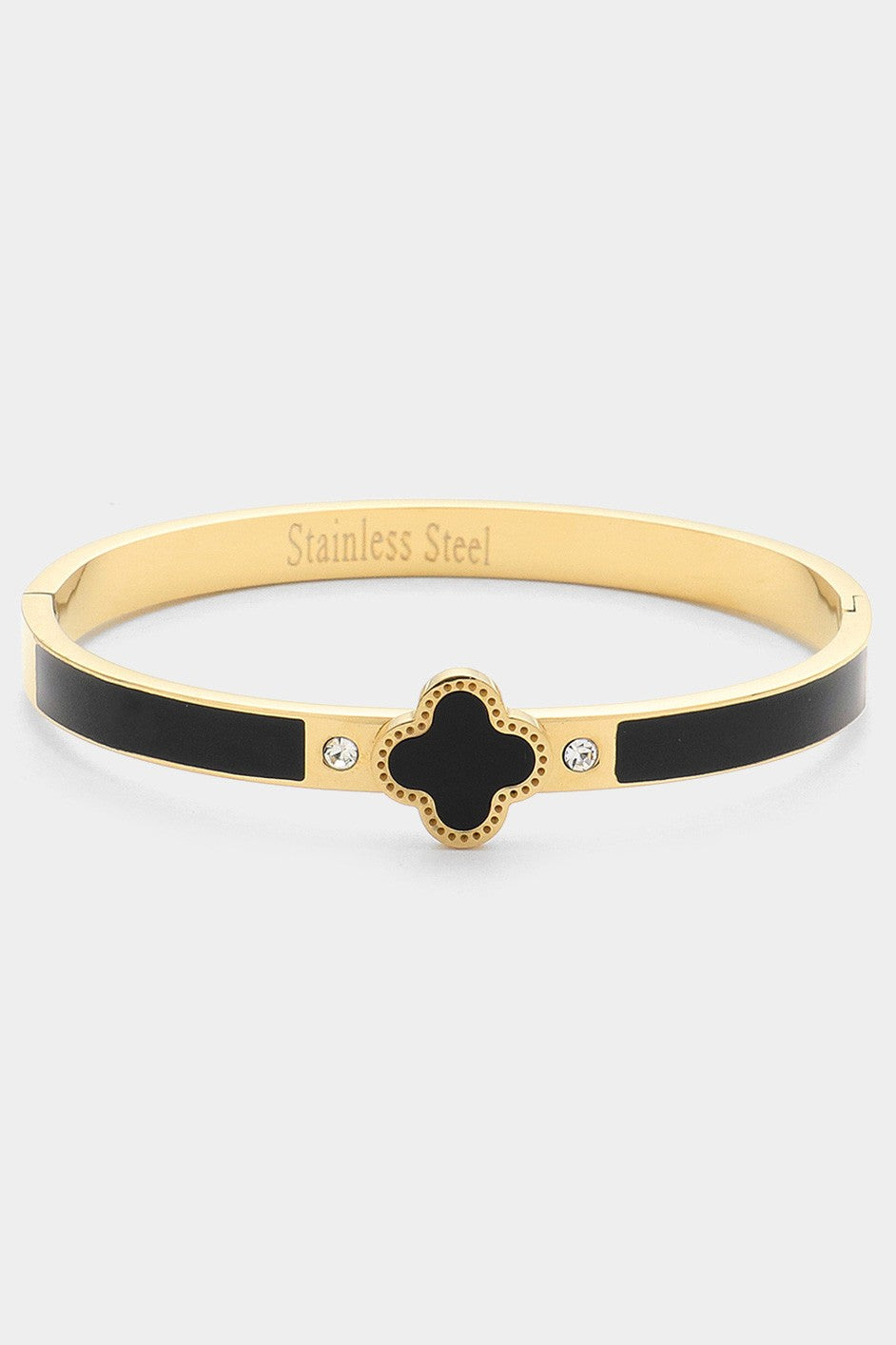 Quatrefoil Hinged Cuff Bracelet - Black