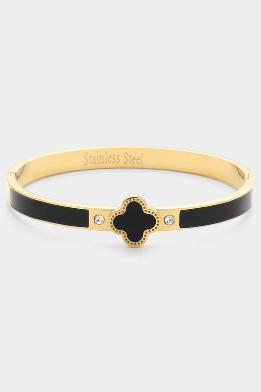 Quatrefoil Hinged Cuff Bracelet - Black