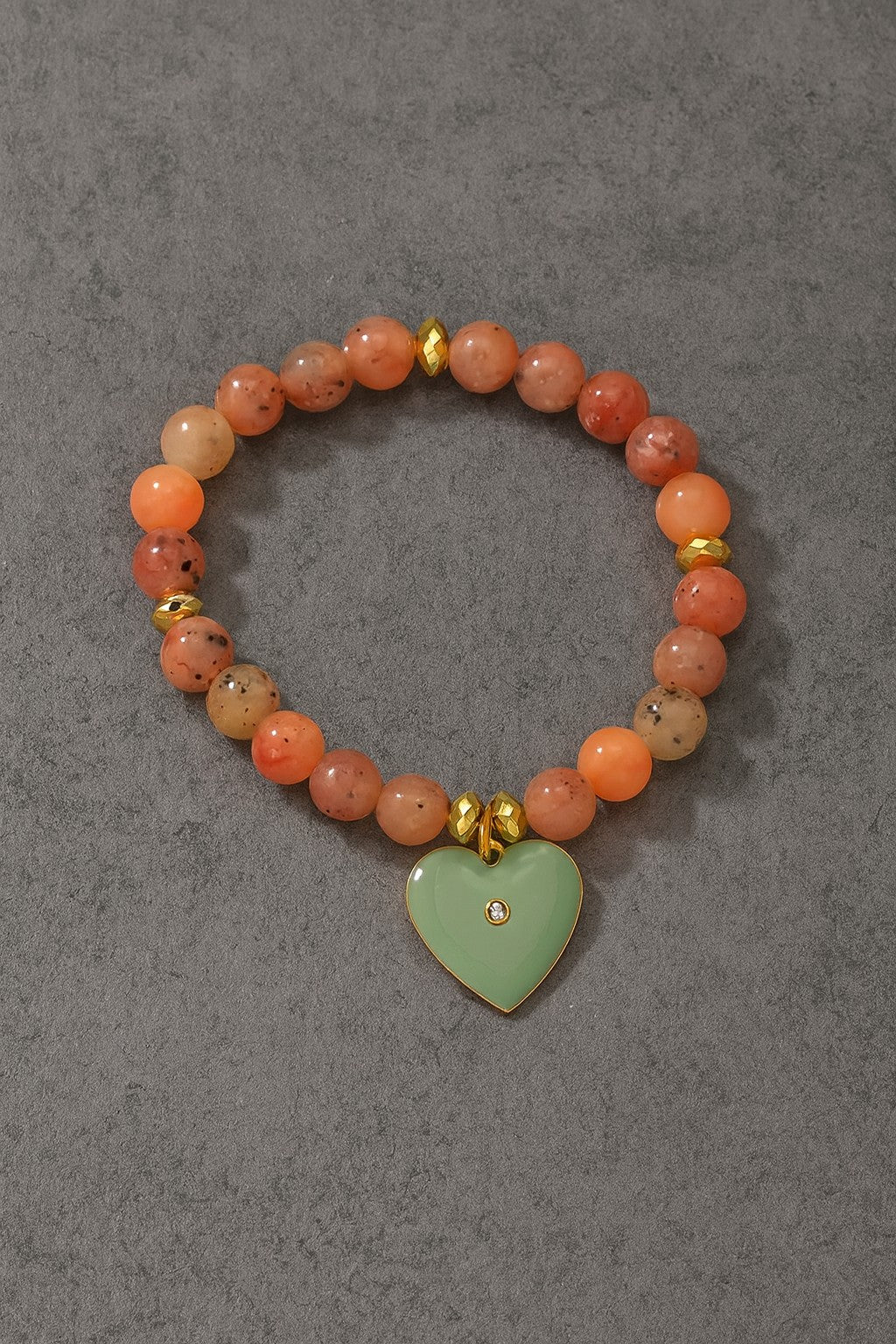 Beaded w/Heart Charm Bracelet - Coral