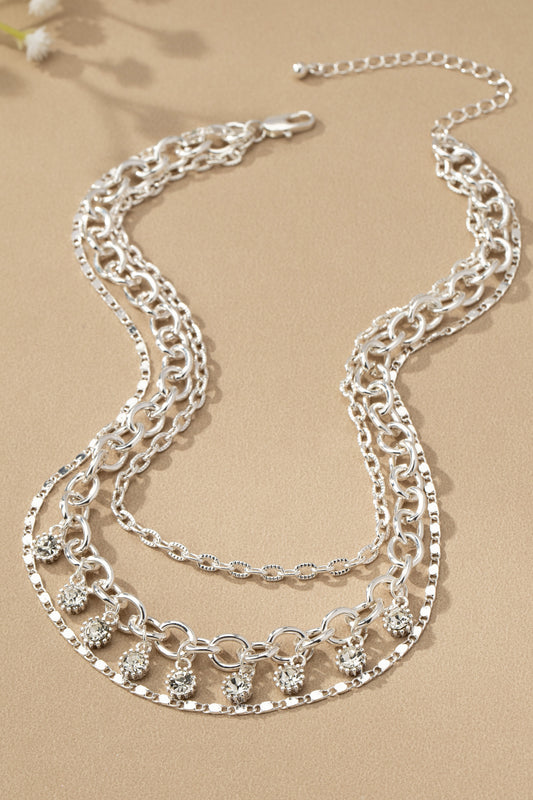 Glass Rhinestone Necklace - Silver