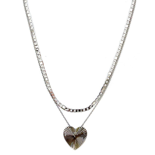 Heart Pendant Layered Necklace - Silver