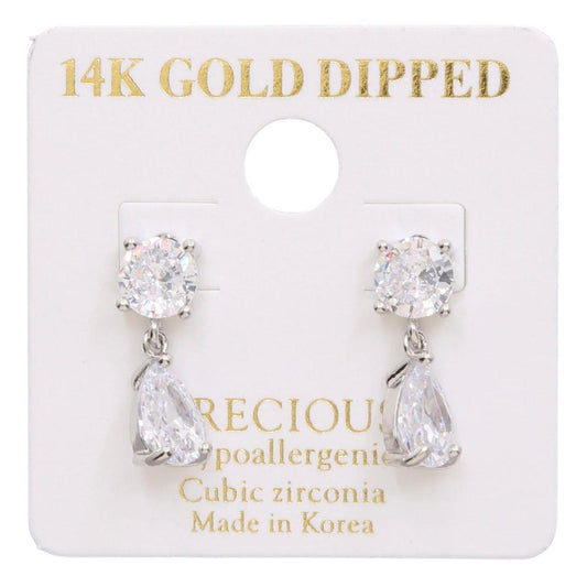 Teardrop Crystal Dangle Earring - Silver
