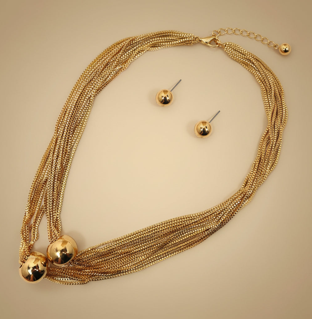 Multi Strand Chain Necklace and Earring Set